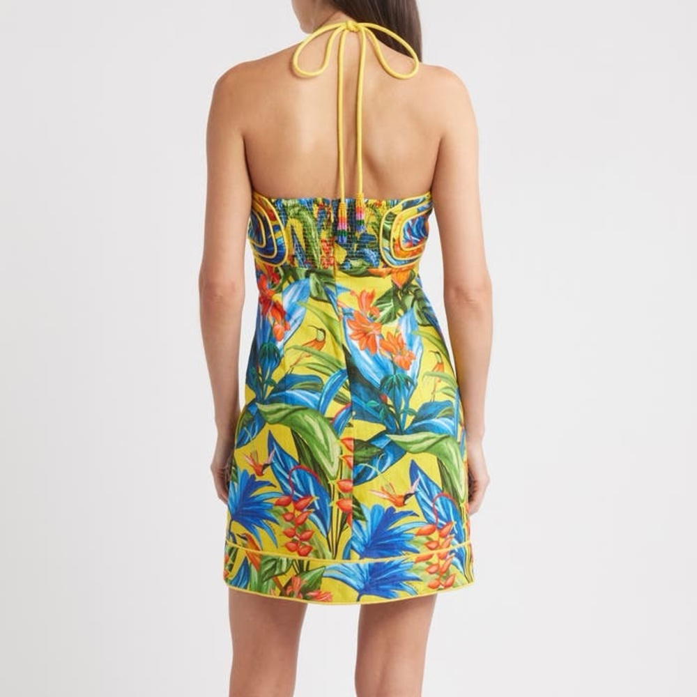 FARM Rio Bright Nature Linen Halter Mini Dress Size XL NWT - Picture 7 of 16